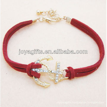 red leather anchor bracelet